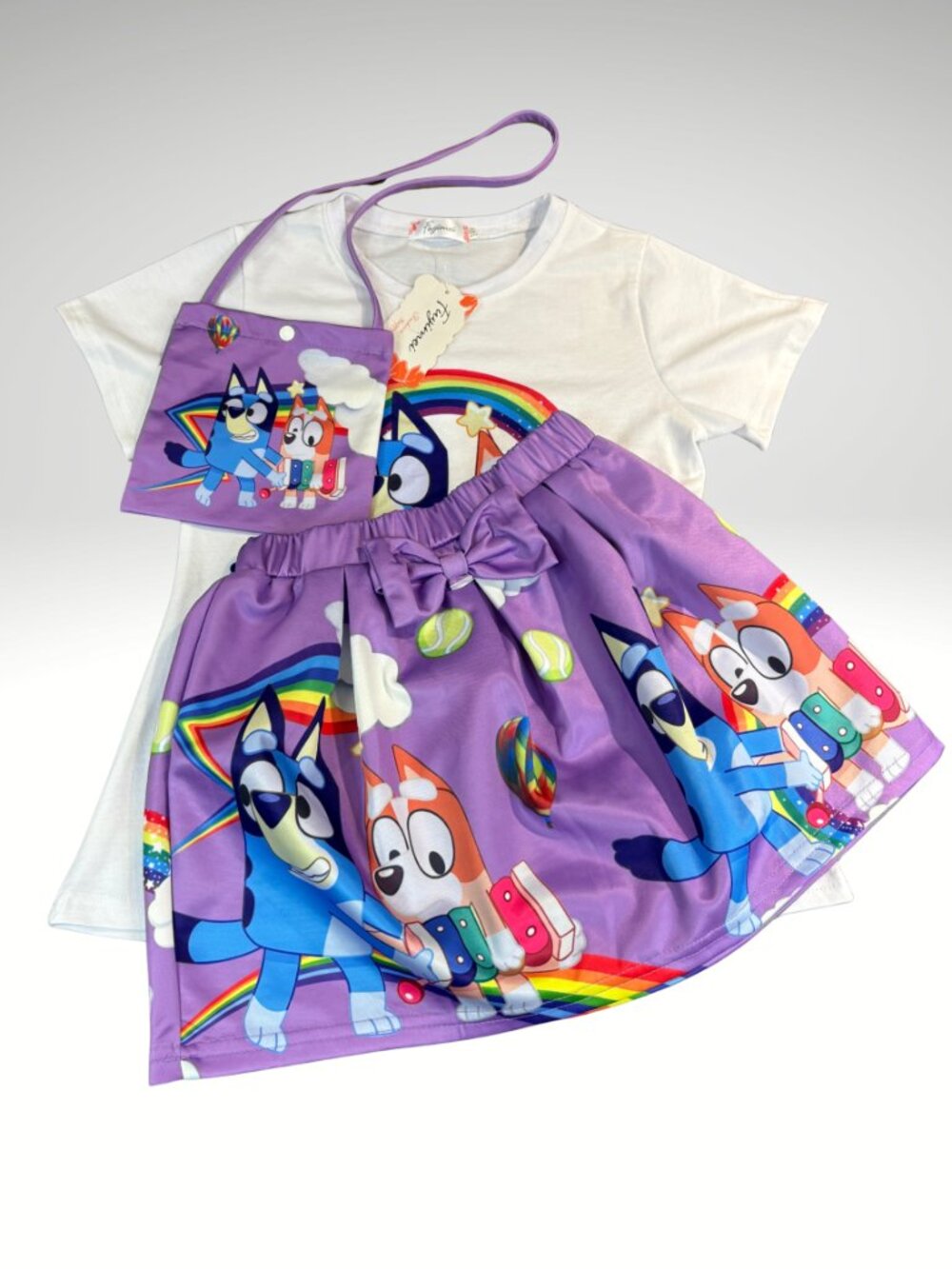 Bluey Girls 3 Pc Outfit Top Skirt Purse NWT Size 140 8-10 (SKU:160G)